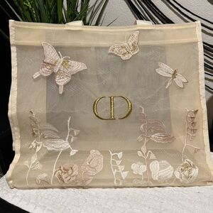 Dior Cream Tote with Embroidered Floral and Butterfly Design
